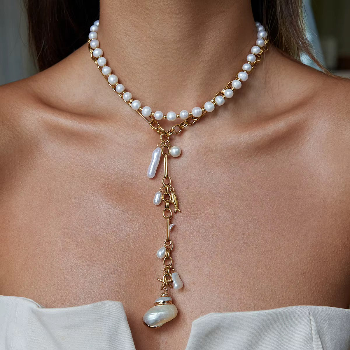 Pearl Tide Charm Necklace