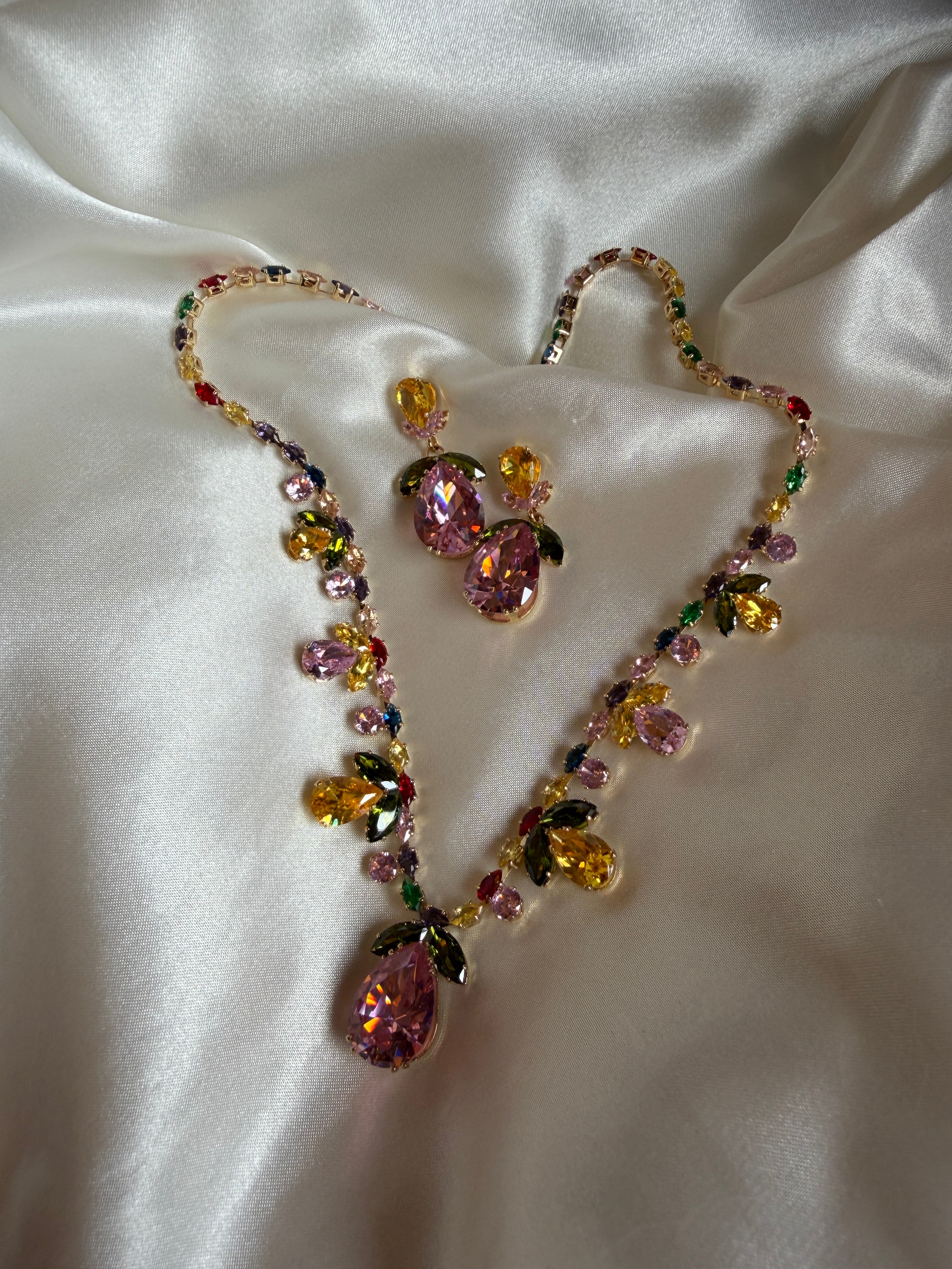 Blooming Jewel Necklace & Earrings Set