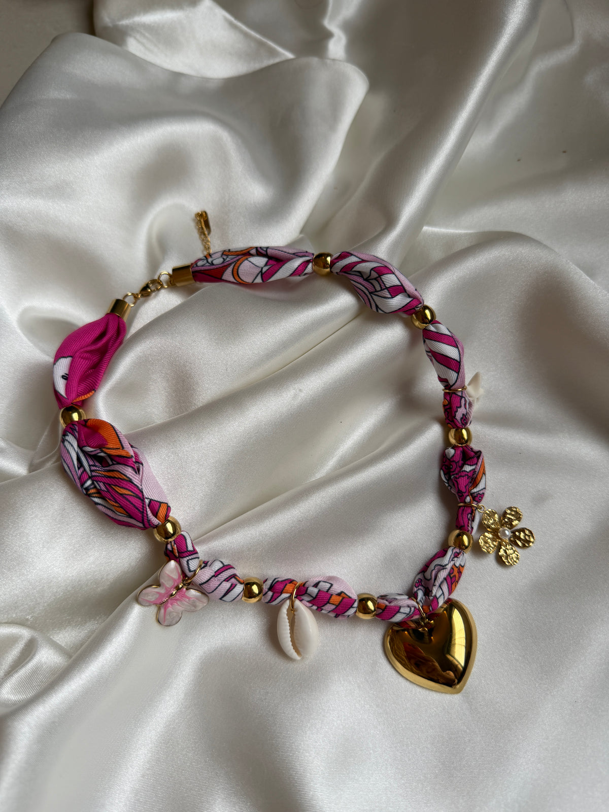Pink Bloom Heart Charm Necklace