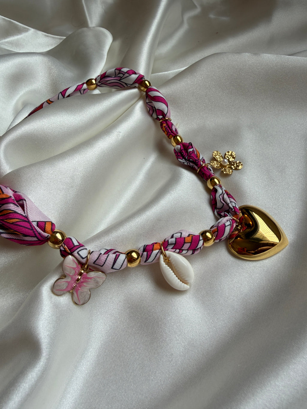Pink Bloom Heart Charm Necklace