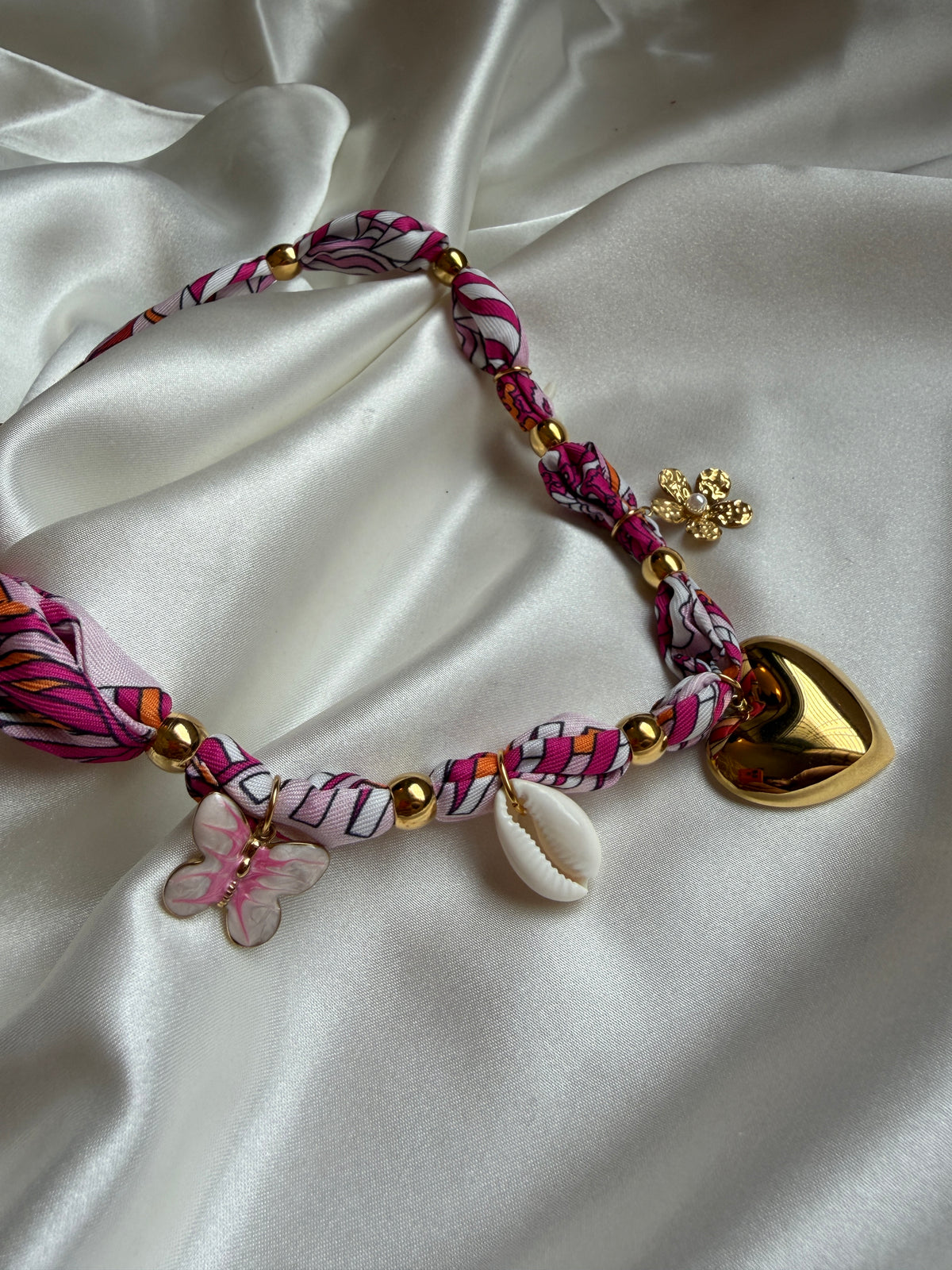 Pink Bloom Heart Charm Necklace