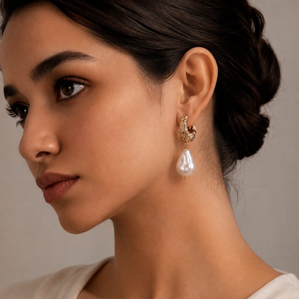 Gilded Pearl Crescent Earrings