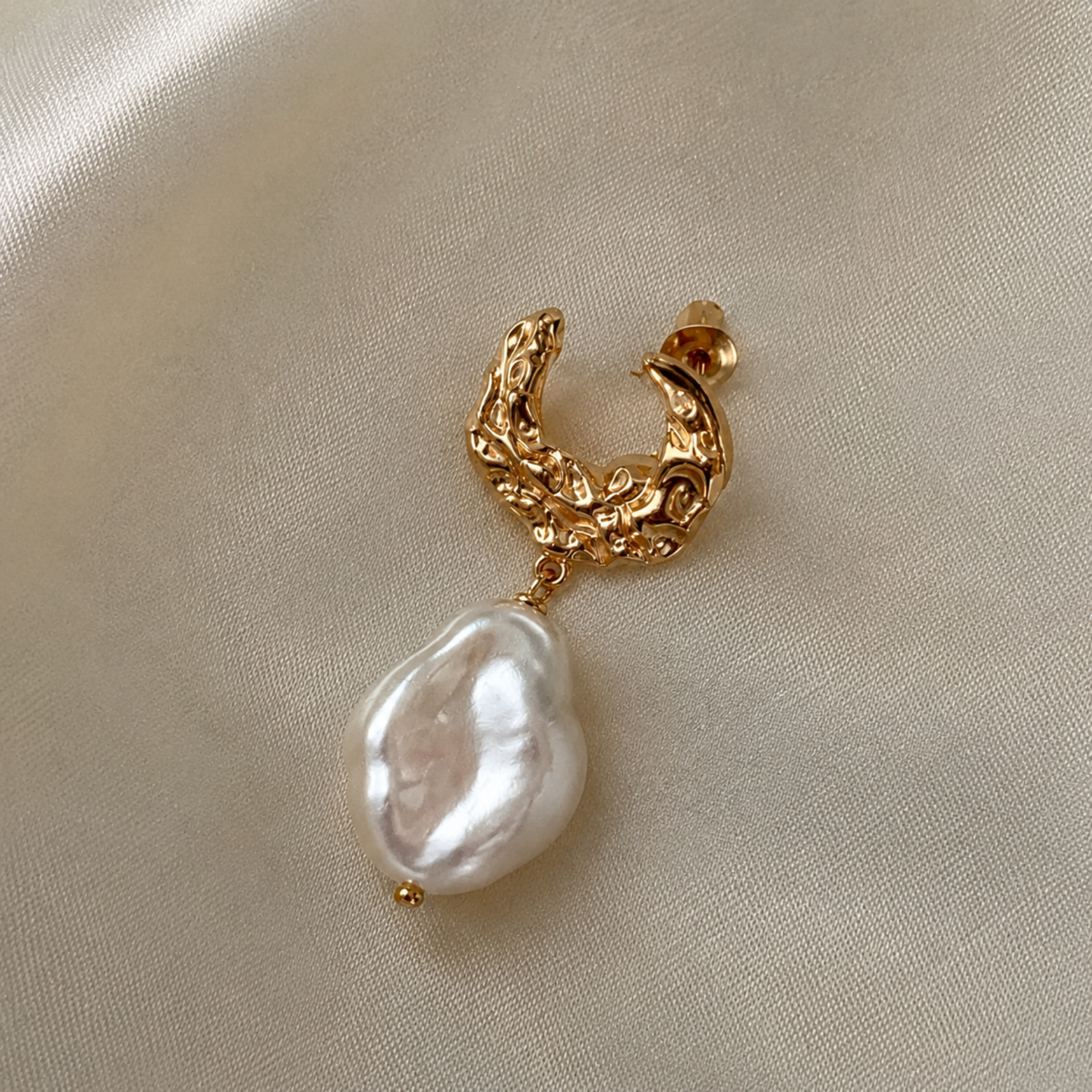 Gilded Pearl Crescent Earrings