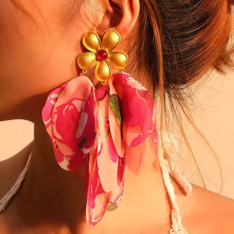 Flower Petal Tassel Earrings