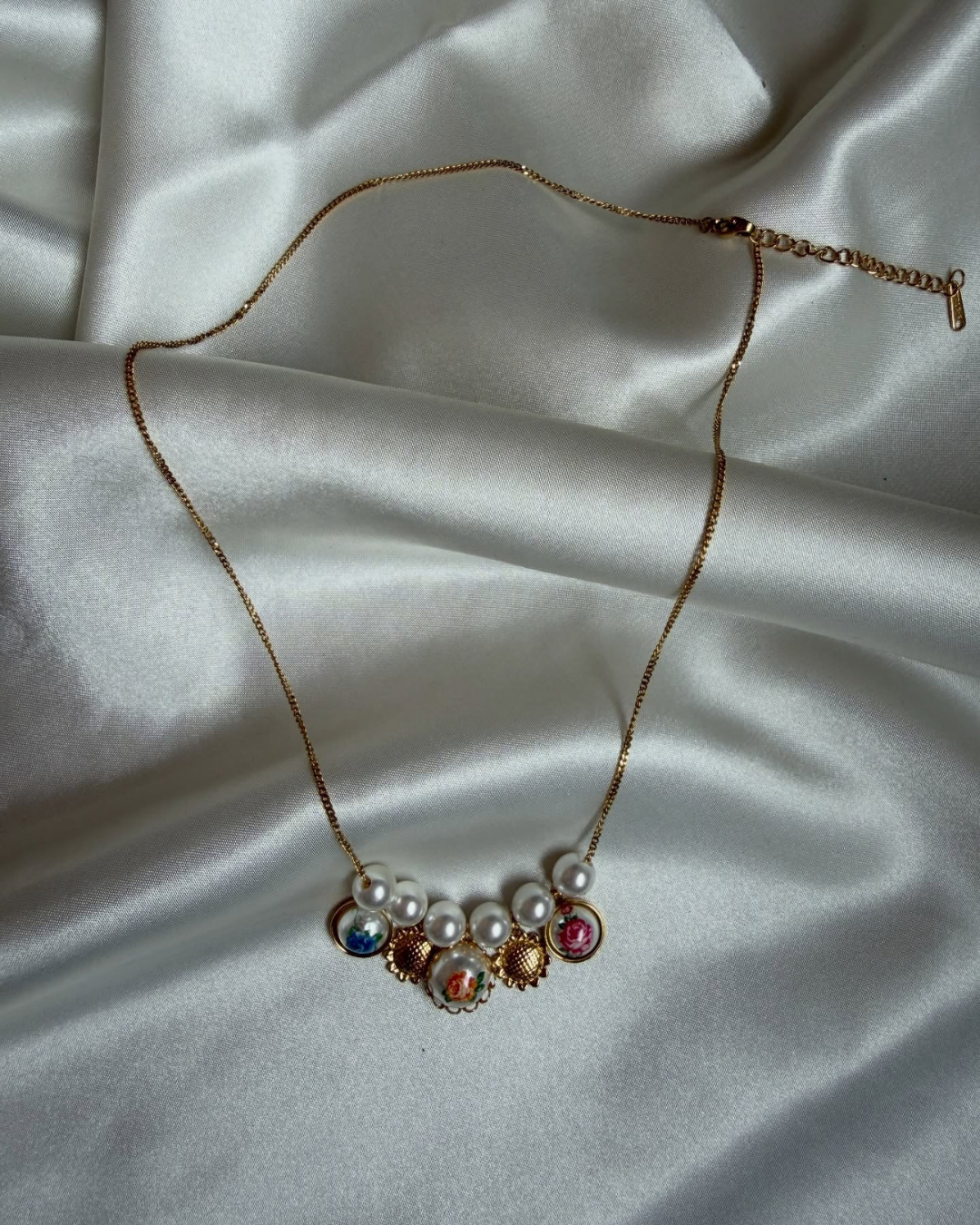 Pearl Floral Charm Necklace
