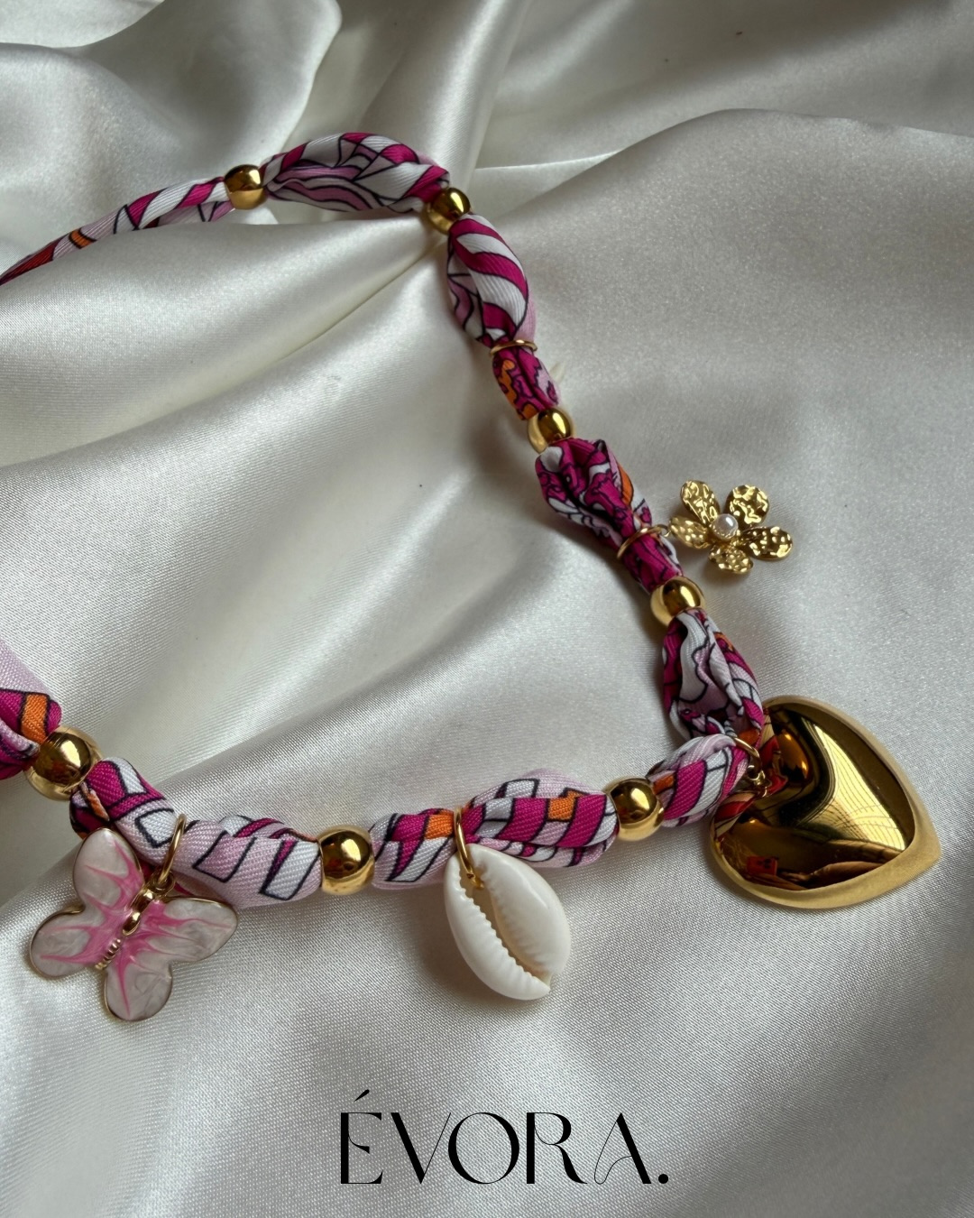 Pink Bloom Heart Charm Necklace