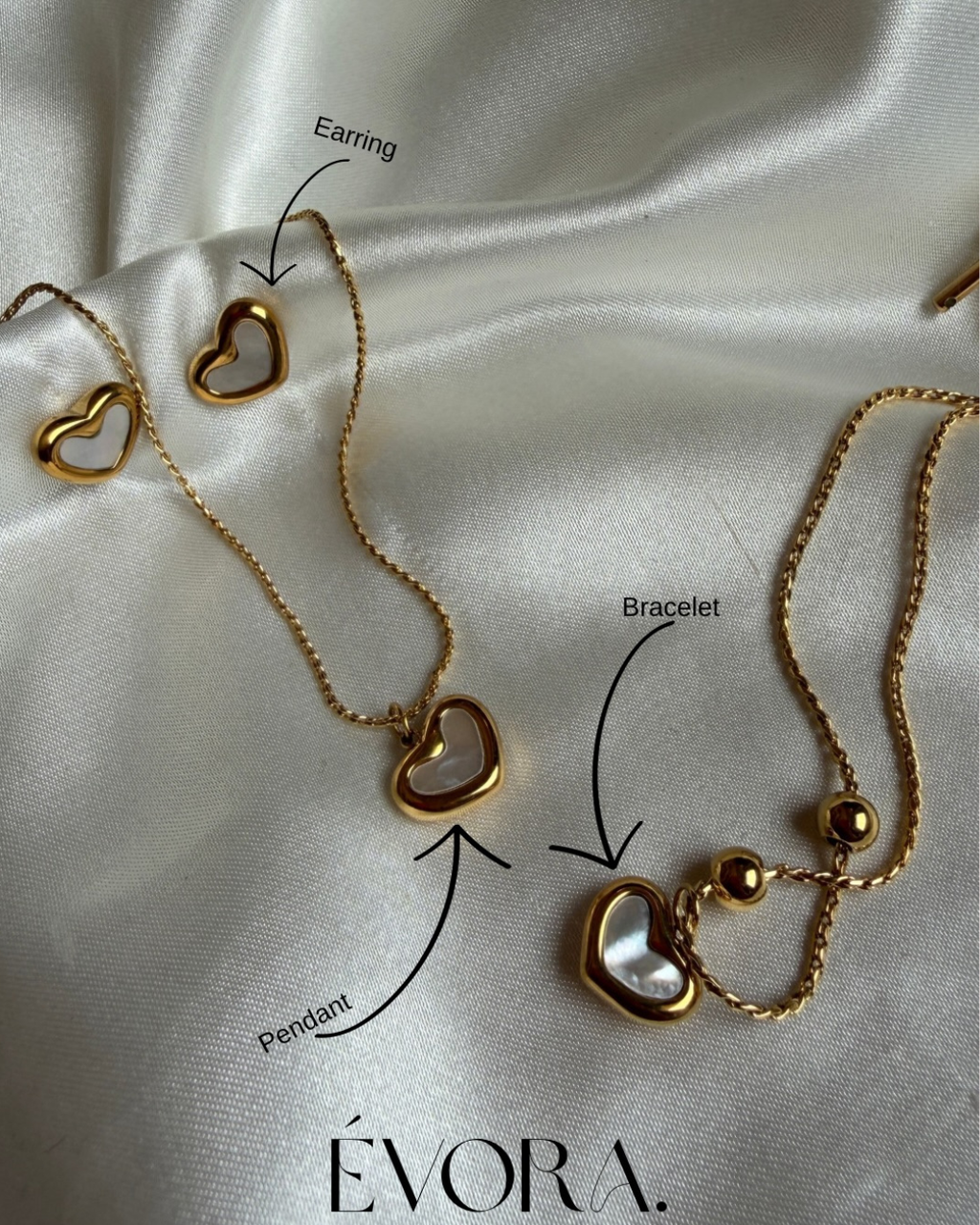 Luna Heart Jewelry Set – Pendant, Earrings & Bracelet