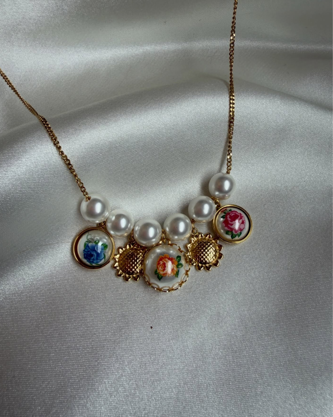 Pearl Floral Charm Necklace