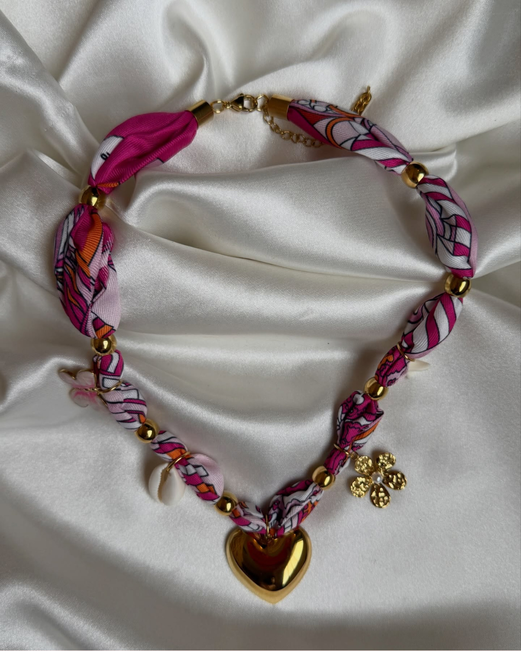 Pink Bloom Heart Charm Necklace