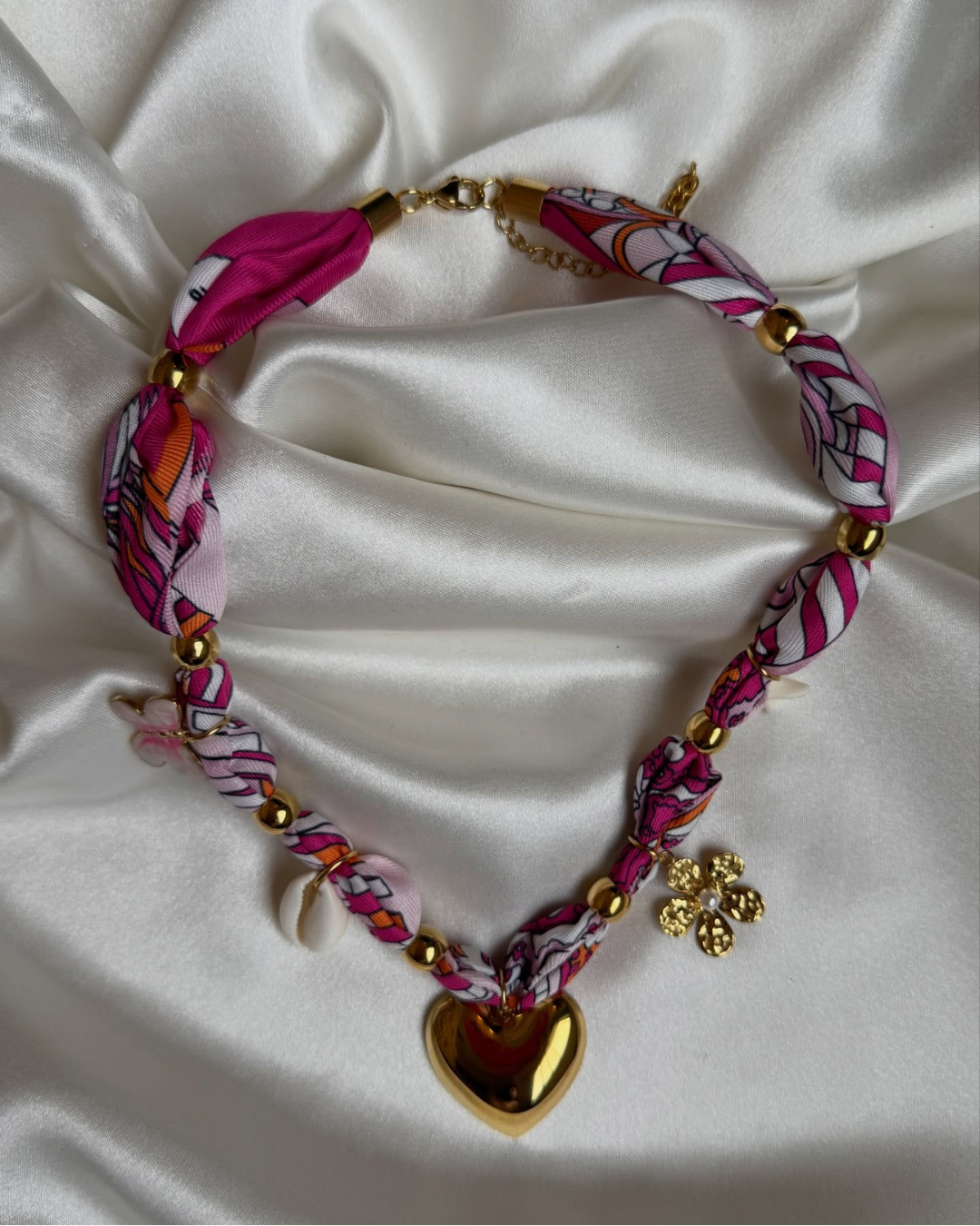 Pink Bloom Heart Charm Necklace