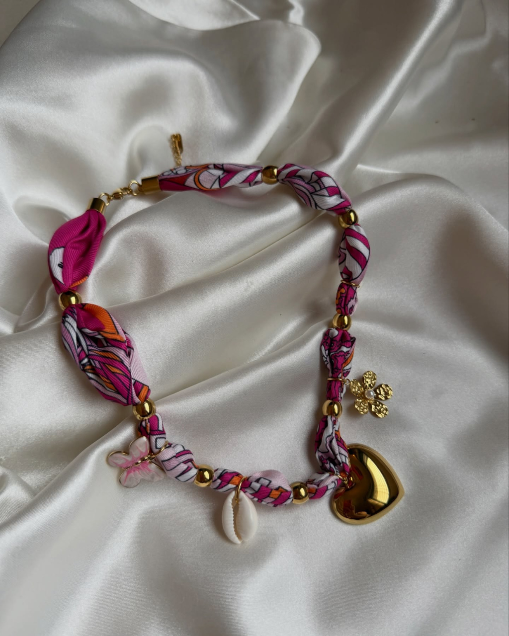 Pink Bloom Heart Charm Necklace