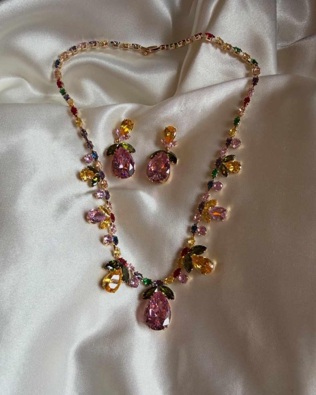 Blooming Jewel Necklace & Earrings Set