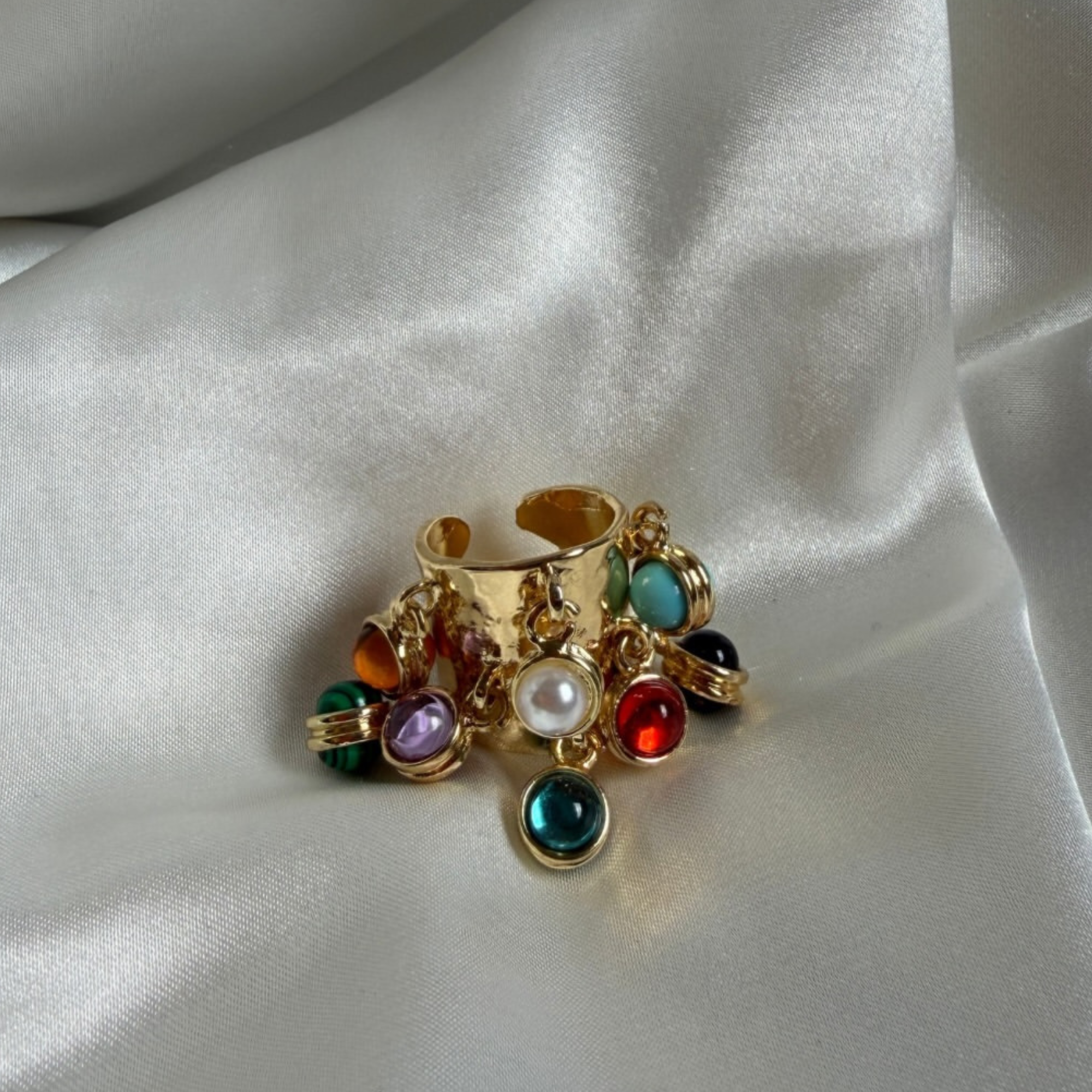Mira Multicolor Charm Cuff Ring