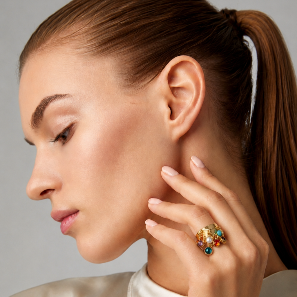 Mira Multicolor Charm Cuff Ring