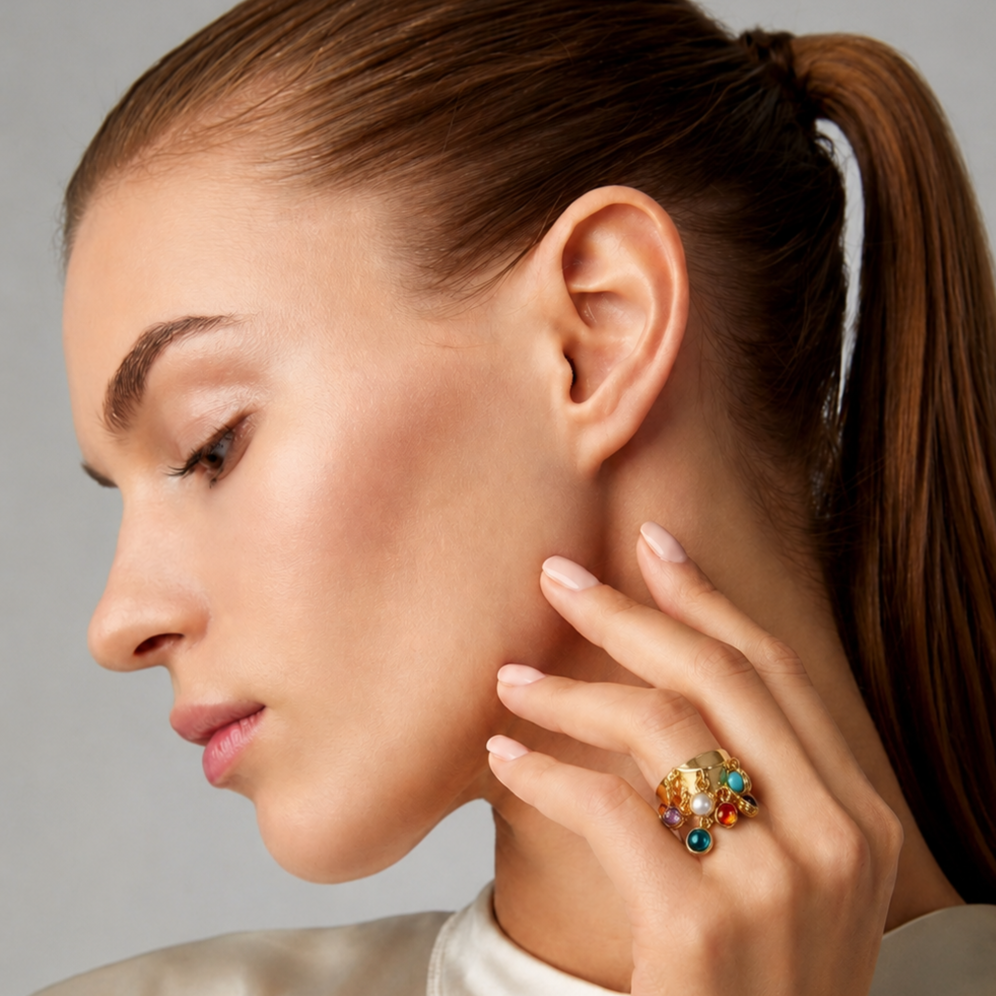 Mira Multicolor Charm Cuff Ring